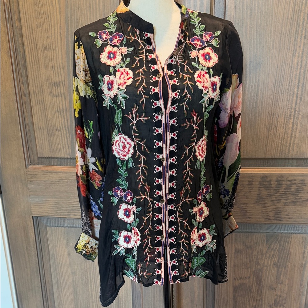 Floral Embroidered Black Blouse